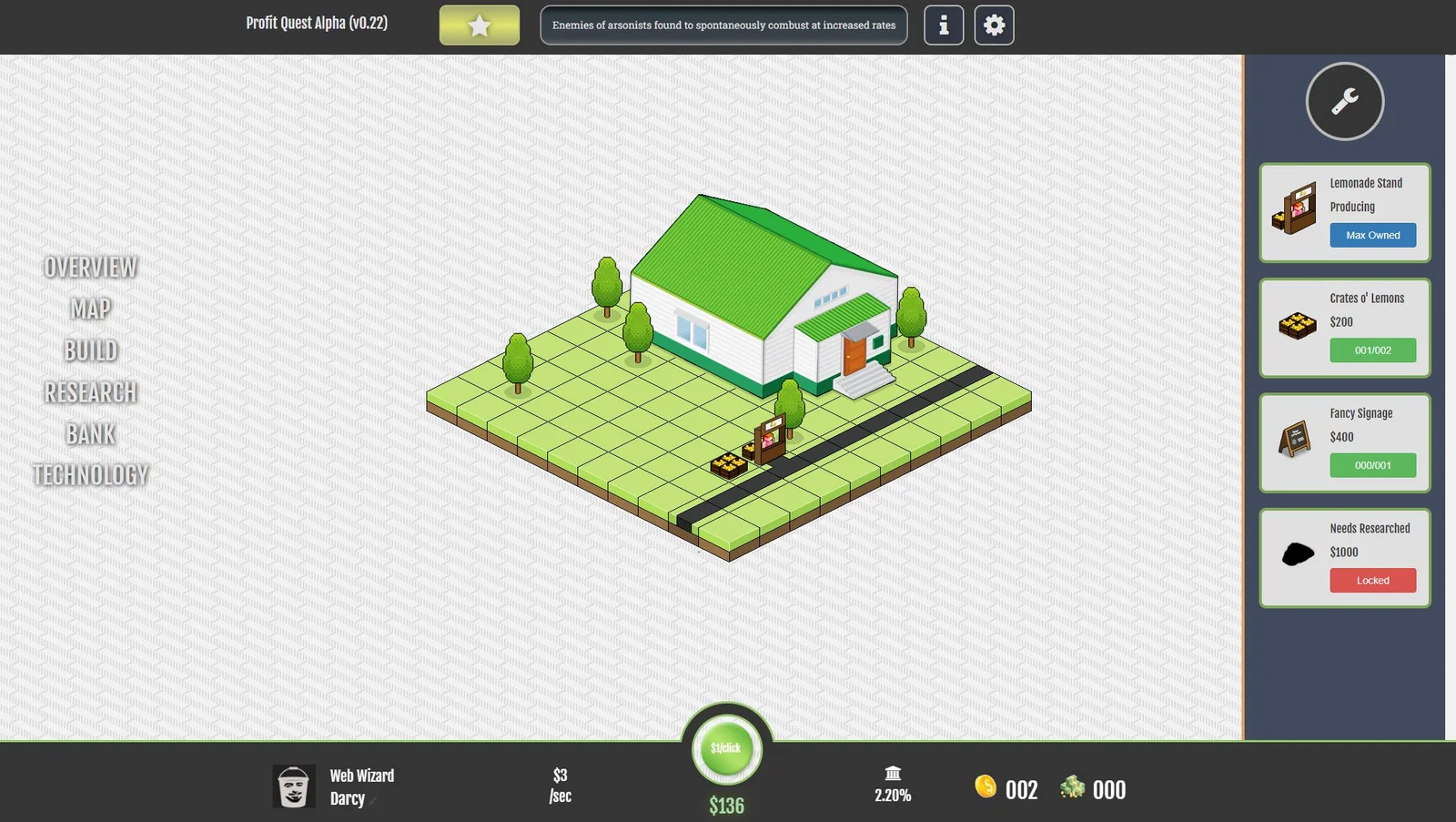 Screenshot of the lemonade-stand style browser game