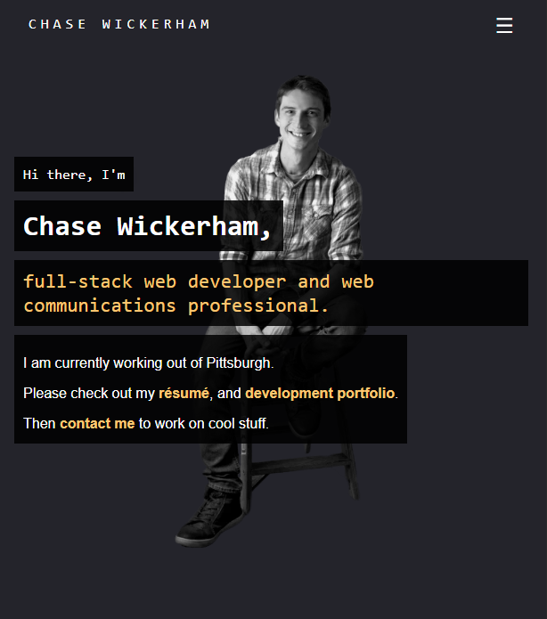 Screenshot of the Chase Wickerham portfolio website