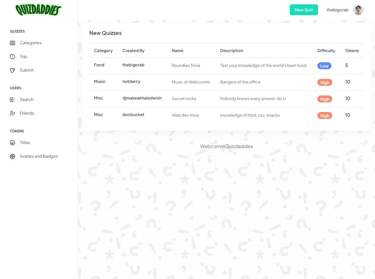 Screenshot of the full-stack trivia game
