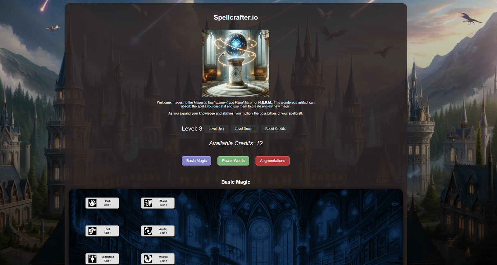 Screenshot of the Spellcrafter web application
