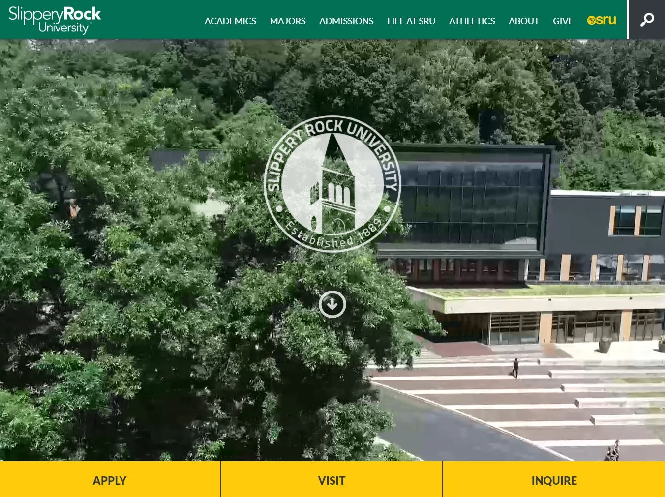 Screenshot of the Slippery Rock University website